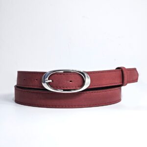 Ceinture Femme Burgundy en cuir véritable – Boucle Argentée