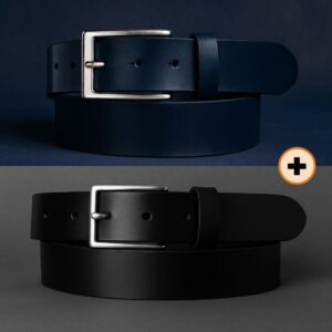 Pack 2 Ceintures en Cuir Véritables Noire + Bleue (MAT + Texturée) – Cuircom
