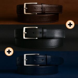 Pack 3 Ceintures "Texia" Noir + Marron + Bleu – Cuircom