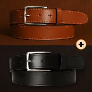 Pack 2 Ceintures en Cuir Véritables Marron + Noire (Cousues Glacées) – Cuircom