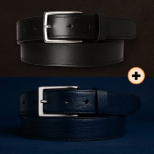 Pack 2 Ceintures en Cuir Véritables Noire + Bleu (Cousue Glacée + Texturée) – Cuircom